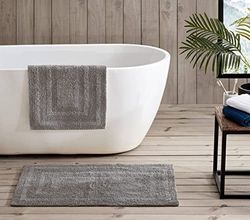 Eddie Bauer | Set da bagno, 100, tappeto ultra morbido, tessuto trapuntato, per una maggiore durata e facilità di manutenzione, cotone, grigio cromo, 2 pezzi