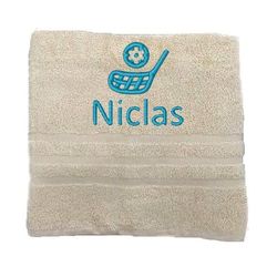 Asciugamano personalizzato con nome Nome sportivo splendidamente ricamato Asciugamano da bagno Asciugamano in cotone 100% personalizzato con nome (100 x 50 cm, Floorball)