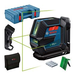 Bosch Professional Niveau Laser GLL 2-15 G (faisceau vert, d'intérieur, support LB 10, pince plafond, portée visible: jusqu’à 15 m, 4x piles AA, coffret de transport)