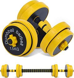 Fuxion 10 kg verstelbare halter barbell paar | Gratis 2-in-1 set, antislip neopreen, doel, thuis, sportschool, kantoor | handgewichten, 22 lbs of 11 lbs, geel, grijs, zwart