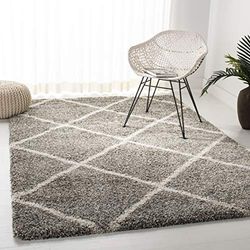 SAFAVIEH Tapis Shag Pour Salon, Salle à manger, Chambre à coucher - Hudson Shag Collection, Tapis à poil long, Gris et Ivoire, 155 X 229 cm
