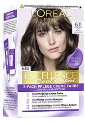 L'Oréal Paris Permanent Hair Colour with Ultra Cool Colour, 100% Grey Coverage Set with Colouration, Shampoo and Conditioner, Excellence Cool Creme 6.11 Ultra Ash Dark Blonde (Blond)