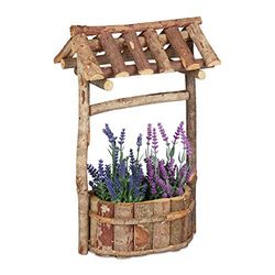 Relaxdays Décoration Jardin, puits décoratif en Bois, déco Bassin et étang avec écorce, HxLxP: 43 x 25 x 18 cm, Nature
