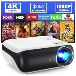 HOPVISON Projektor, Full HD 1080P-projektor, Bluetooth-projektor med 4K-stöd, Bärbar Miniprojektor för Hemmabio, Projektor för Hemmabruk och Utomhusbruk Kompatibel med Smartphone/HDMI/Fire Stick/PS5