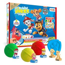 INKEE Coffret de bain PAT PATROUILLE - Set de bain avec 4 boules de bain et 5 figurines Pat Patrouille, Bombes de bain surprise parfumées à l'huile d'amande douce