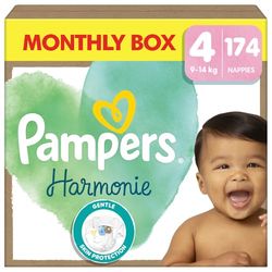 Pampers Pieluszki, Rozmiar 4 (9-14 kg), Harmonie Pieluchy, 174 Sztuki, Ochrona Delikatnej Skóry i Składniki Pochodzenia Roślinnego