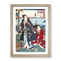 Genji Excursion To Enoshima River By Toyohara Kunichika Asian Japanese Framed Wall Art Print, Ready to Hang Picture for Living Room Bedroom Home Office Décor, Oak A3 (34 x 46 cm)