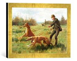 Ingelijste foto van George Goodwin Kilburne "Exercising Greyhounds", kunstdruk in hoogwaardige handgemaakte fotolijst, 40x30 cm, goud raya