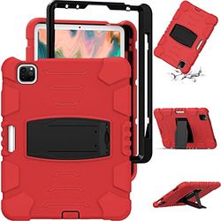 Militaire robuuste beschermhoes voor iPad Pro 12.9 hoes 6./5./4e /3e generatie (2022/2021/2020/2018), hoes met penhouder en standaard, rood