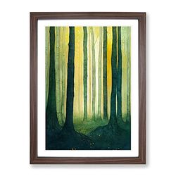 Water Paint Forest No.2 Framed Print for Living Room Bedroom Home Office Décor, Wall Art Picture Ready to Hang, Walnut A3 Frame (34 x 46 cm)