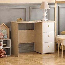 Junior Vida Neptune Coiffeuse d'ordinateur à 3 tiroirs pour Ordinateur Portable/Bureau à Domicile, Station de Travail pour Enfants (Blanc et chêne)