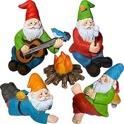 Miniatyr trädgårdstomtar – camping tomte kit med 5 st – figurer och tillbehör set
