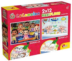 Lisciani - COCOMELON- 2 puzzles de 12 piezas - 2 x 50x35cm - Maxi Puzzle 2 en 1 - Colorear a doble cara - para niños a partir de 3 años - Desarrollo de la creatividad - fabricado en Italia