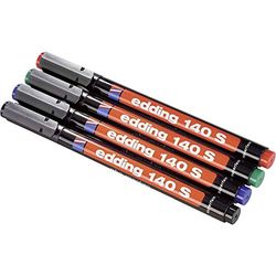 edding 140 S Feutre permanent - étui de 4 - multicouleur - pointe ronde,3mm - pour écrire sur du verre, plastique, films et surfaces lisses - à séchage rapide résistant aux taches et étanche