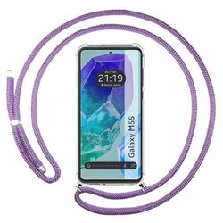 Tumundosmartphone Transparent Case for Samsung Galaxy M55 5G with Purple Cord