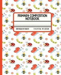 Primary Composition Notebook: Cute Ladybug Primary Story Journal For Grades K-2 with dotted midline and picture space