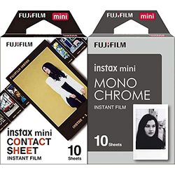 Fujifilm Instax Mini Pellicola Contact Sheet Border, Confezione da 10 Fot & Mini Film Pellicola Istantanea per Fotocamere Mono Chrome, Formato 46x62 mm, Confezione da 10 Foto
