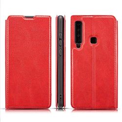 Carcasa de telefono Funda de Cuero con Tapa Horizontal magnética Ultrafina Retro Simple for Galaxy A9 (2018), con Ranuras for Tarjeta y Soporte y cordón (Negro) (Color : Rojo)