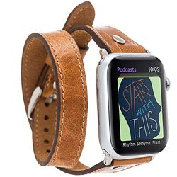 VENTA® Slim läderarmband twist för Apple Watch 1/2/3/4/5 utbytbart armband kompatibelt med Apple Watch ersättningsarmband i äkta läder (38–40 mm/sadelbrun/DT-VA17-V18) + adapterset silver