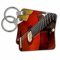 3dRose - Portachiavi con immagine del primo piano di una chitarra classica, 5,7 cm, set di 2 portachiavi, 6 cm