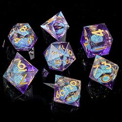 FugaCity DND Dice Set, Liquid Core Handmade Sharp Edge 7 Piece Resin Dungeons and Dragons Polyhedral Dice Set with Gift Case for RPG MTG Table Games