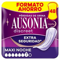 Ausonia Discreet Maxi Noche, 48 Compresas Incontinencia Mujer para Pérdidas de Orina, Extra Seguridad, Discreción Increíble