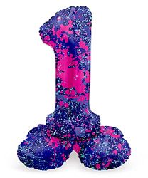Folat 64771 Birthday Balloon Standing Number 1 Paint Splash Purple Space 41 cm Decoration Birthday Decoration Balloon Number No Helium Required Colourful