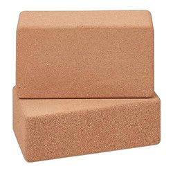 Relaxdays yogablok, set van 2, kurk, voor yoga-oefeningen, H x B x D: 12 x 22,5 x 7 cm, pilatesblok antislip, natuur