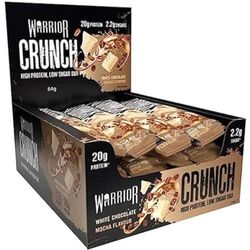 Warrior Crunch - High Protein Bars - 20g Protein Each Bar - Low Carb, Low Sugar Snack - 12 Pack x 64g (White Chocolate Mocha)