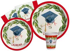Party Tableware Set Laurea for 24 people (112 pcs: 24 plates Ø23cm, 24 plates Ø18cm, 24 cups 200ml, 40 napkins 33x33cm) in eco-friendly compostable paper