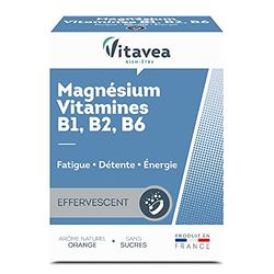 Vitavea - Magnésium, Vitamine B6, Vitamines B2 et B1 - Complément Alimentaire Fatigue, Détente, Energie- Sans Sucre - 24 Comprimés Effervescents- Cure de 24 jours - Fabriqué en France