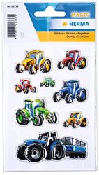 HERMA 15738 Stickers for Children, Tractors Race (8 Stickers, Plastic, with Embossing) Self-Adhesive, Permanent Adhesive Motif Labels for Girls and Boys, Colourful