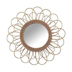 DRW Specchio rotondo da parete in vimini in naturale, 50 x 50 x 2 cm