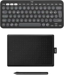 Logitech Pebble Keys 2 K380s Clavier sans Fil Bluetooth multidispositif, Easy-Switch pour Windows, macOS, iPadOS, Android, ChromeOS, FR AZERTY, Graphite + One by Wacom Small Chrome OS