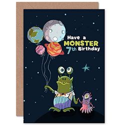 Wee Blue Coo Space Balloon Monster Birthday 7th Greetings Card