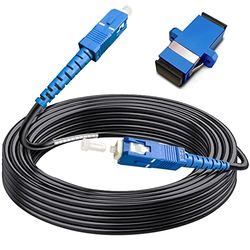 15 m (15 meter) SC till SC fiberoptisk patchkabel, utomhus pansrat enläge SC/UPC till SC/UPC fiber jumper optisk patchkabel – SIMPLEX – 9/125um – OS1/OS2-kompatibel, LSZH svart