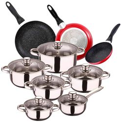 Cassel 12-Piece Stainless Steel Cookware Set + 3 Frying Pans 16/20/24 cm in Pressed Aluminium