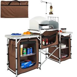 VEVOR Cuisine de Camping 174x176x46 cm Armoire de Camping Pliable Structure en Alu Grand Comptoir Meuble de Cuisine avec Pare-Brise 5 Compartiments avec Sac de Transport pour BBQ Pique-Nique Jardin