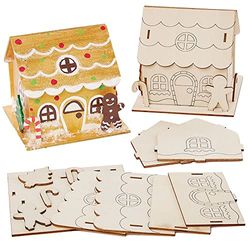 Baker Ross FX295 Casas de Madera de Jengibre para Montar - Paquete de 2, Decoración Navideña para Niños