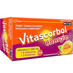 VITASCORBOL - ENERGIE - Multivitamines - Complément alimentaire - Goût Orange pressée - 30 comprimés effervescents