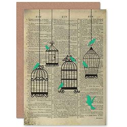 Wee Blue Coo GREETINGS CARD BIRTHDAY GIFT UPCYCLE DICTIONARY BIRDCAGE BIRDS