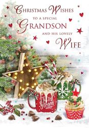 Regal Publishing Kerstkaart voor een speciale kleinzoon en vrouw Hot choc - 9 x 6 inch