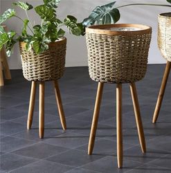 MACETERO ENTRAMADO MADERA Y FIBRA NAT. C/PATAS S/2 65 CMS. 33dx65 cms