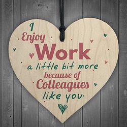 RED OCEAN I Enjoy Work Wooden Hanging Heart Plaque Work Friendship FRIEND Colleague Sign Thank You Gift