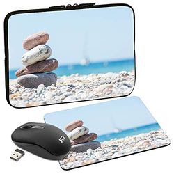 PEDEA Design Tablet PC Case 10.1 Inch (25.6 cm) with Mouse Mat and Wireless Mouse Stacked Stones