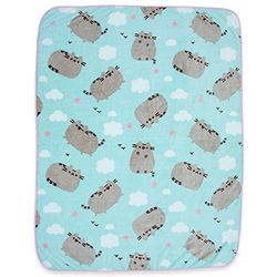 Pusheen The Cat Soft Fleece Blanket - Officially licensed Colorful Throw Featuring, Clouds & Hearts!