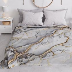 PETTI Artigiani Italiani - Couvre-lit 1 Place (160x260 cm) Printemps Été, Parure de Lit Légère Simple, Draps de Lit Une Personne, Marbre Gris Clair, 100% Fabriqué en Italie