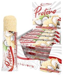 IronMaxx Proteino Protein Bar, White Choc Coconut 12 x 30g, high Protein bar Based on Waffle with Creamy Filling, Low Sugar Protein bar Gluten Free and Palm Oil Free