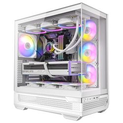Antec C7 ARGB blanco, soporte de GPU RTX 40, 4 ventiladores ARGB PWM de 120 mm incluidos, refrigeración vertical, tipo C de 10 Gbps, paneles frontales y laterales de vidrio templado continuo