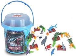 Wild Republic 22111 Speelfigurenset, dierenwereld van de oceanen, speelemmer, Adventure Bucket, 20 cm, 32-delig, Multi